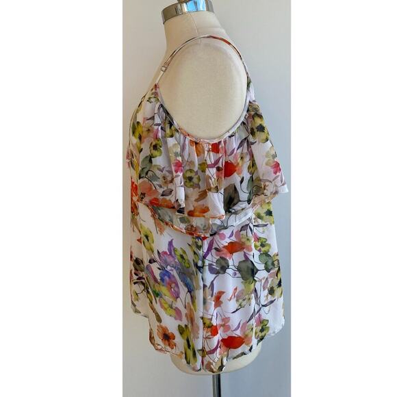 Anthropologie Love Sam Floral cold shoulder top blouse sz L - Picture 3 of 14